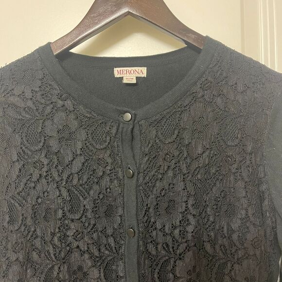 Vintage Merona Women’s Black Lace Front Cardigan Sweater Knit Top Size M - Picture 9 of 9